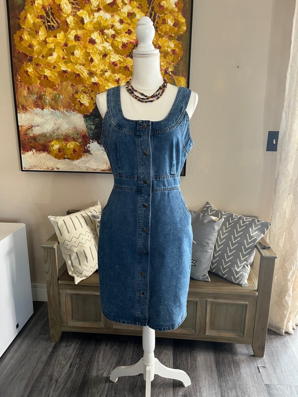 bohme Blue Denim Button-Front Women's Overall Dress
